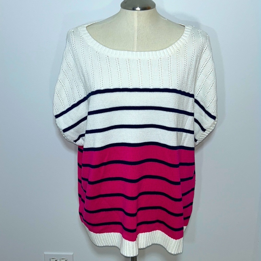 Tommy Bahama Women’s Short Sleeve Striped Pullover Crochet Sweater Size XL